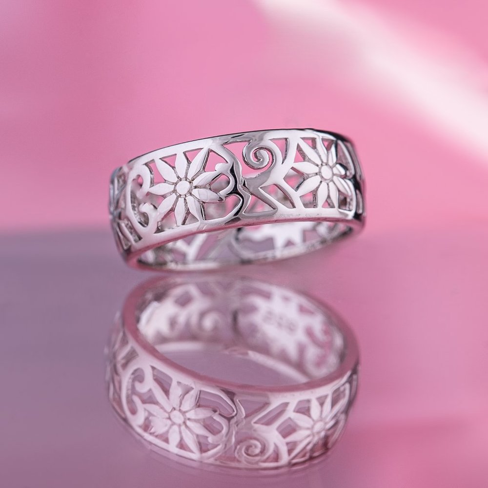 Sterling Silver Flower Band Ring